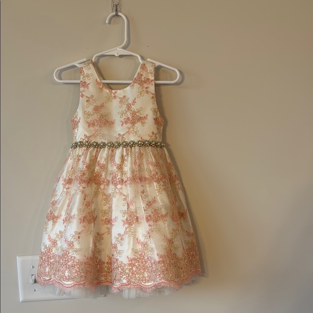 American Princess Orange and Pink Embellished A-Line Sundress